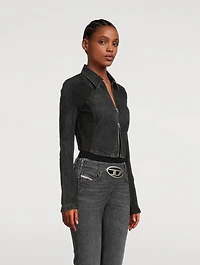 Short Denim Jacket With Ribbed Inserts