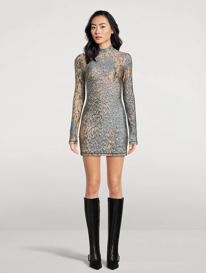 Printed Mini Dress With Crystals