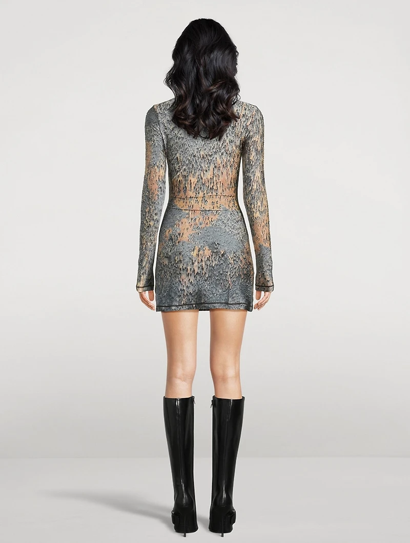 Printed Mini Dress With Crystals