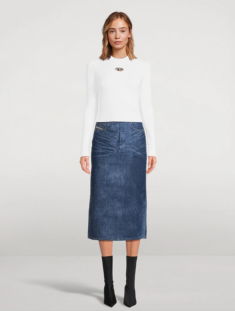 Rhinestone Denim Pencil Skirt