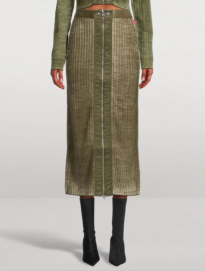 Treated Wool Knit Midi Skirt