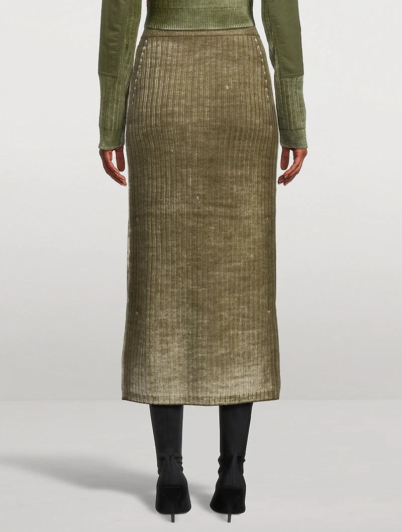 Treated Wool Knit Midi Skirt