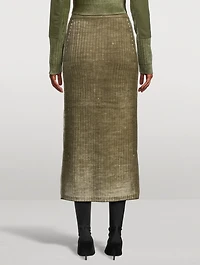 Treated Wool Knit Midi Skirt