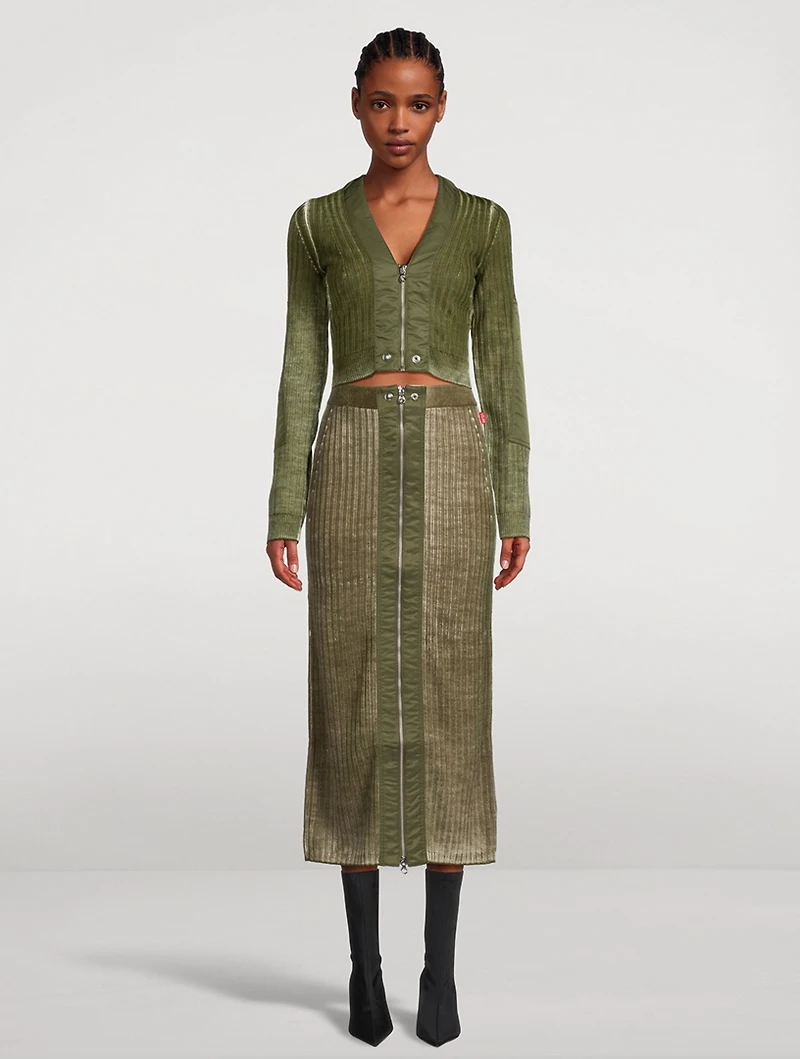 Treated Wool Knit Midi Skirt