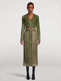 Treated Wool Knit Midi Skirt