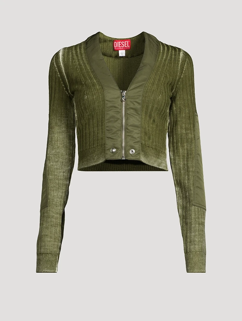 Cropped Wool Cardigan With Nylon Trim
