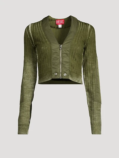 Cropped Wool Cardigan With Nylon Trim
