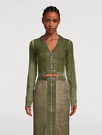 Cropped Wool Cardigan With Nylon Trim