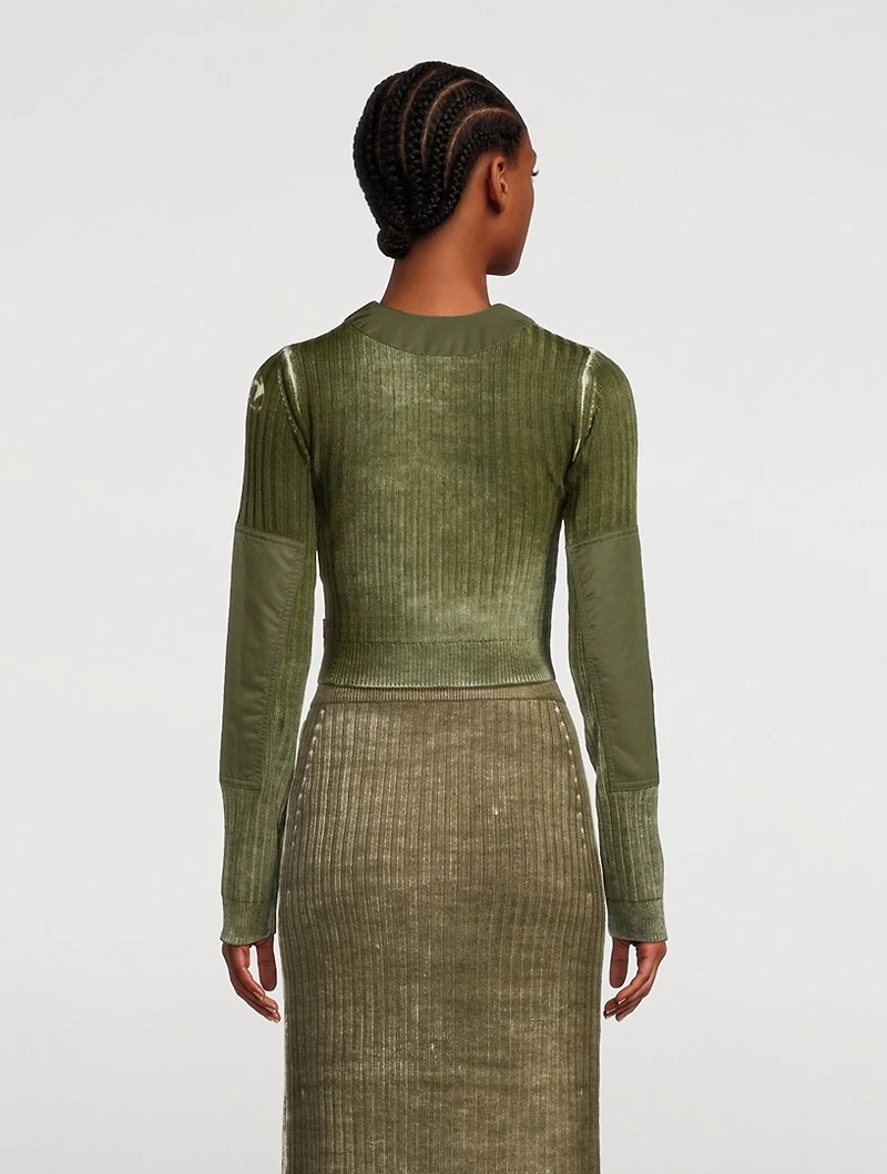 Cropped Wool Cardigan With Nylon Trim