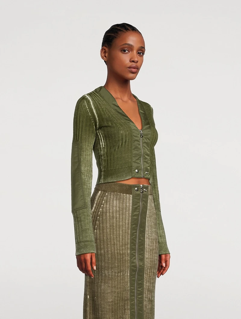 Cropped Wool Cardigan With Nylon Trim