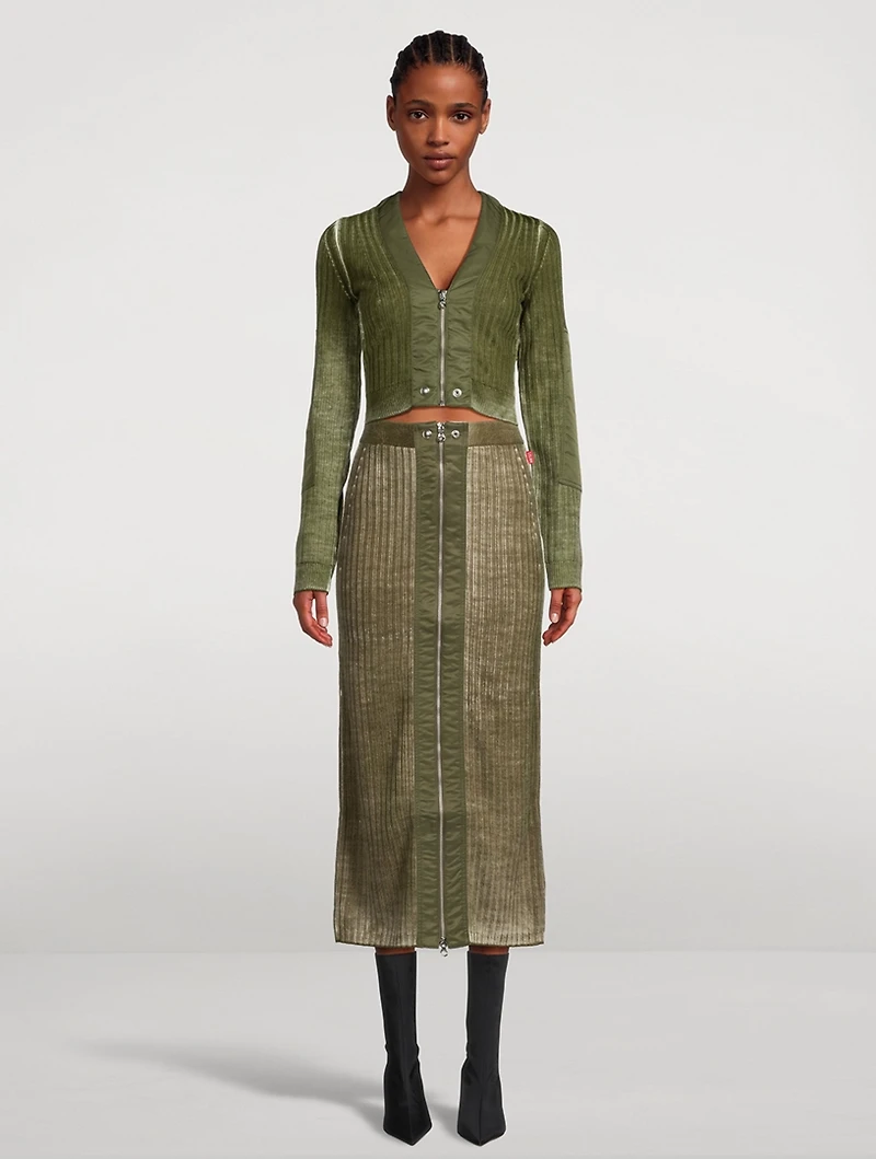 Cropped Wool Cardigan With Nylon Trim