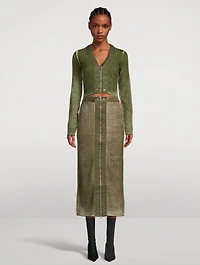 Cropped Wool Cardigan With Nylon Trim