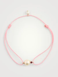 Cord And 14K Gold Bracelet With Pearls And Ruby