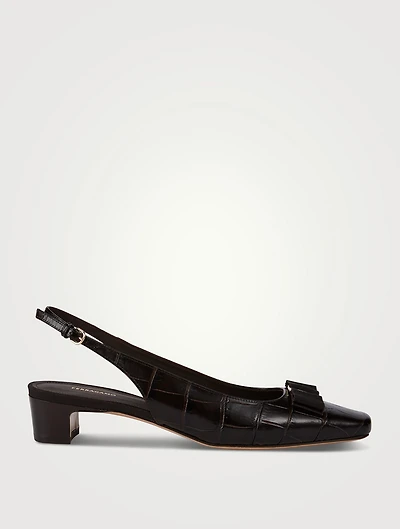 Rivada Croc-Embossed Leather Slingback Pumps