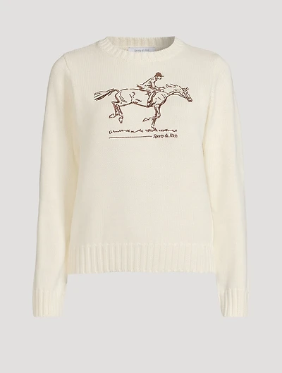 Horse-Embroidered Wool Sweater