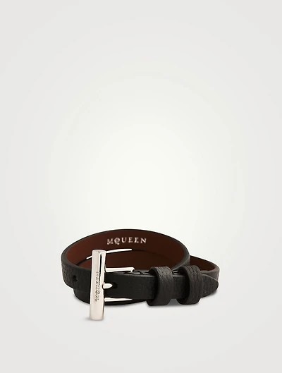 Cross-Bar Double Leather Wrap Bracelet