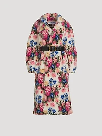 Belted Double-Breasted Teddy Coat Floral Print