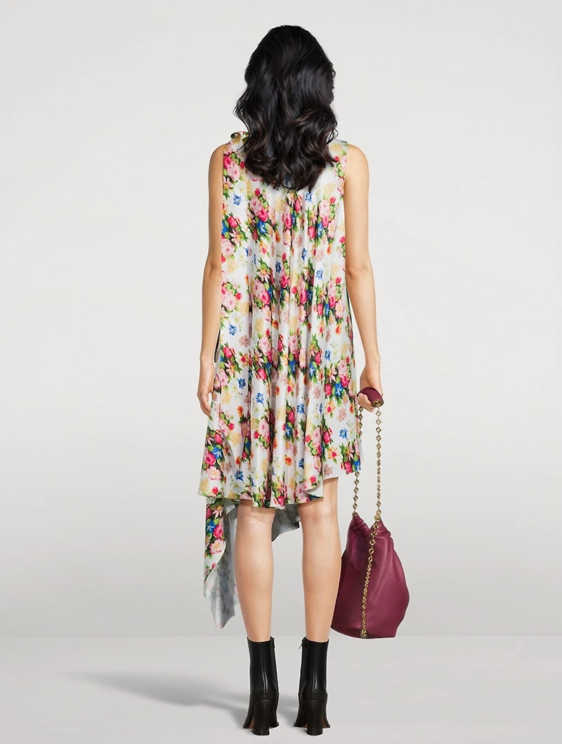 Asymmetric Silk Dress Floral Print