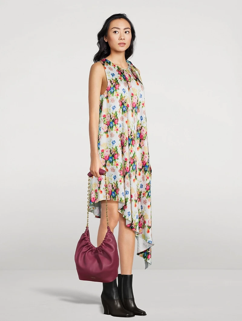 Asymmetric Silk Dress Floral Print
