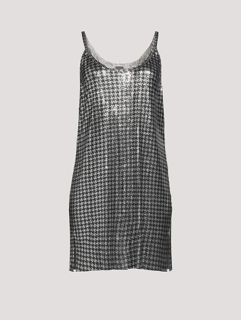 Metal Mesh Houndstooth Mini Dress