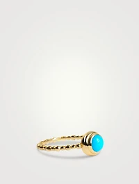 Dew Drop 14K Gold Round Stackable Ring With Turquoise