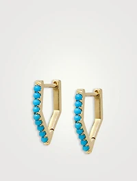 Cléo 14K Gold Geometric Huggie Hoop Earrings With Turquoise