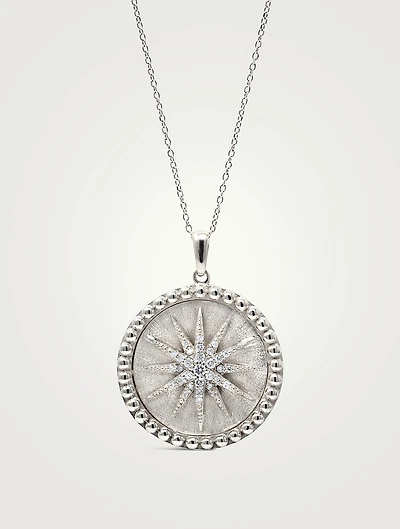 Dew Drop Silver Eve Celestial Burst Medallion Necklace With Sapphires
