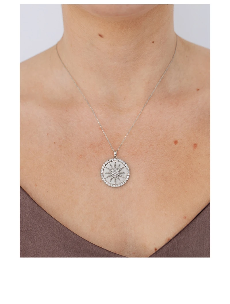 Dew Drop Silver Eve Celestial Burst Medallion Necklace With Sapphires