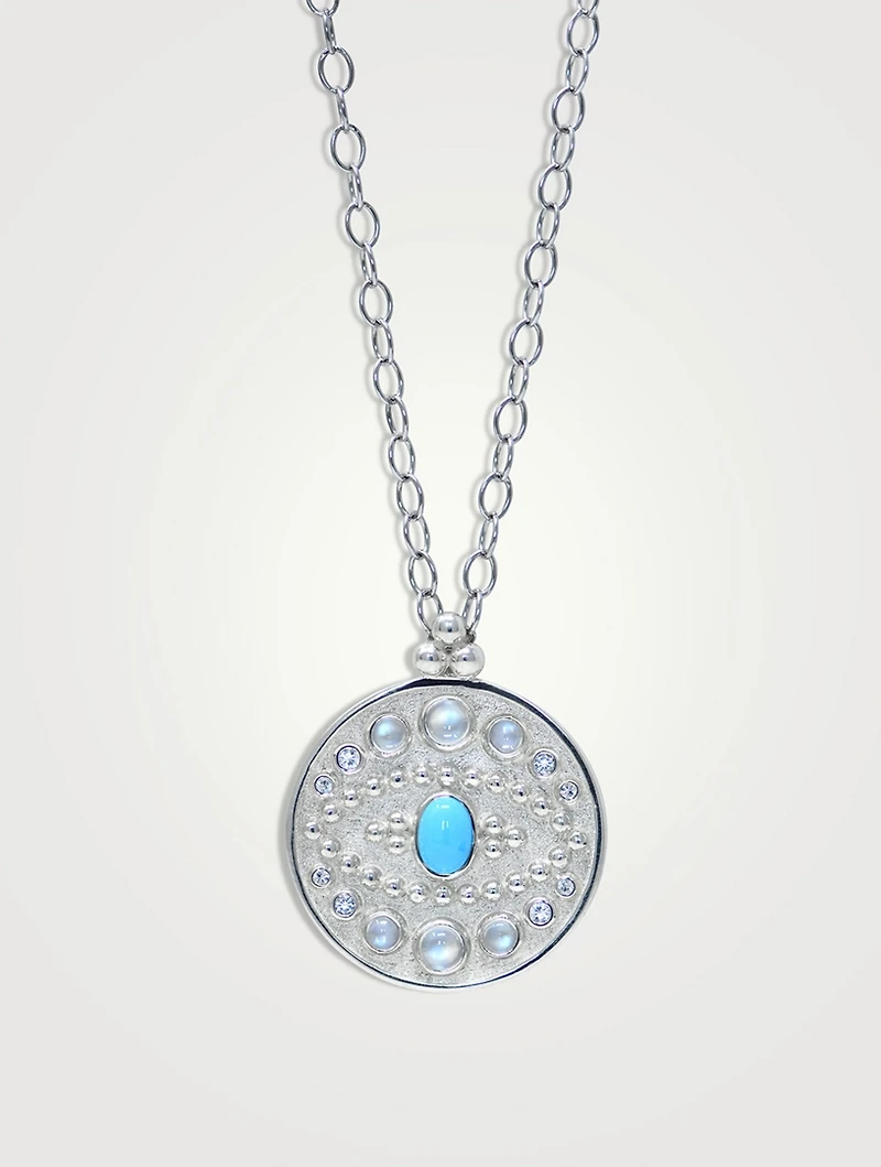 Large Dew Drop Mediterranean Evil Eye Medallion Necklace With Turquoise