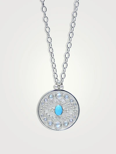 Large Dew Drop Mediterranean Evil Eye Medallion Necklace With Turquoise