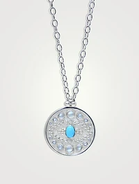Large Dew Drop Mediterranean Evil Eye Medallion Necklace With Turquoise