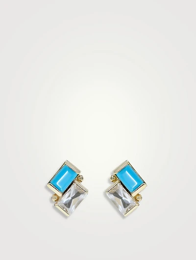 Cléo 14K Gold Deux Carré Stud Earrings With Turquoise And Topaz