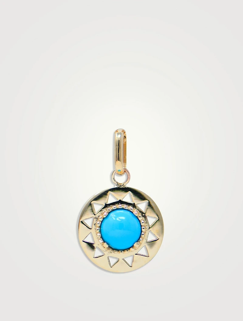 Aztec 14K Gold Mayan Disc Charm With Turquoise