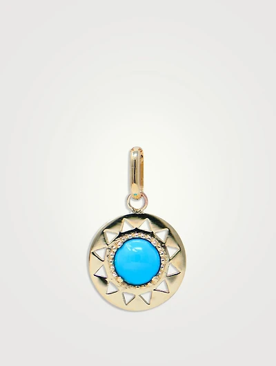 Aztec 14K Gold Mayan Disc Charm With Turquoise