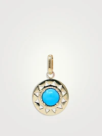 Aztec 14K Gold Mayan Disc Charm With Turquoise
