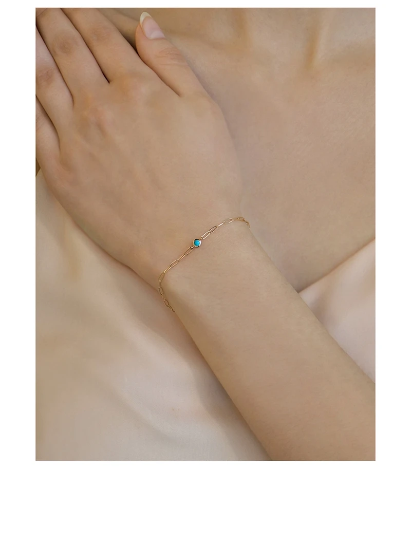 Classique 14K Gold Birthstone Paperclip Bracelet With Turquoise
