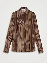 Scottie Silk Shirt Wood Grain Print
