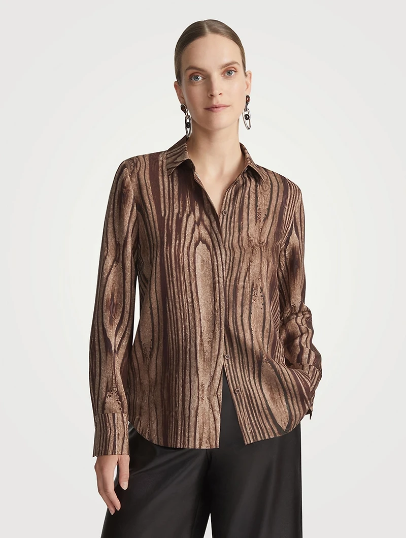 Scottie Silk Shirt Wood Grain Print