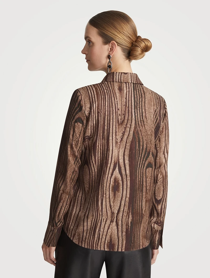 Scottie Silk Shirt Wood Grain Print