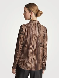 Scottie Silk Shirt Wood Grain Print