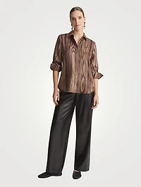 Scottie Silk Shirt Wood Grain Print