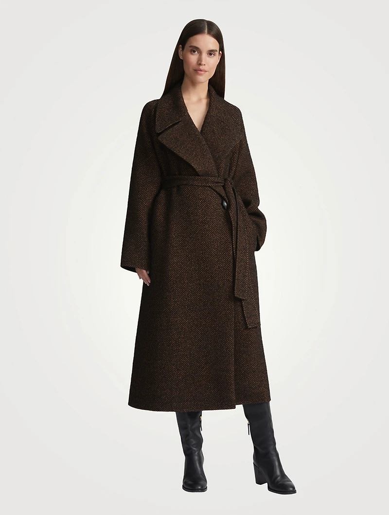 Belted Herringbone Coat