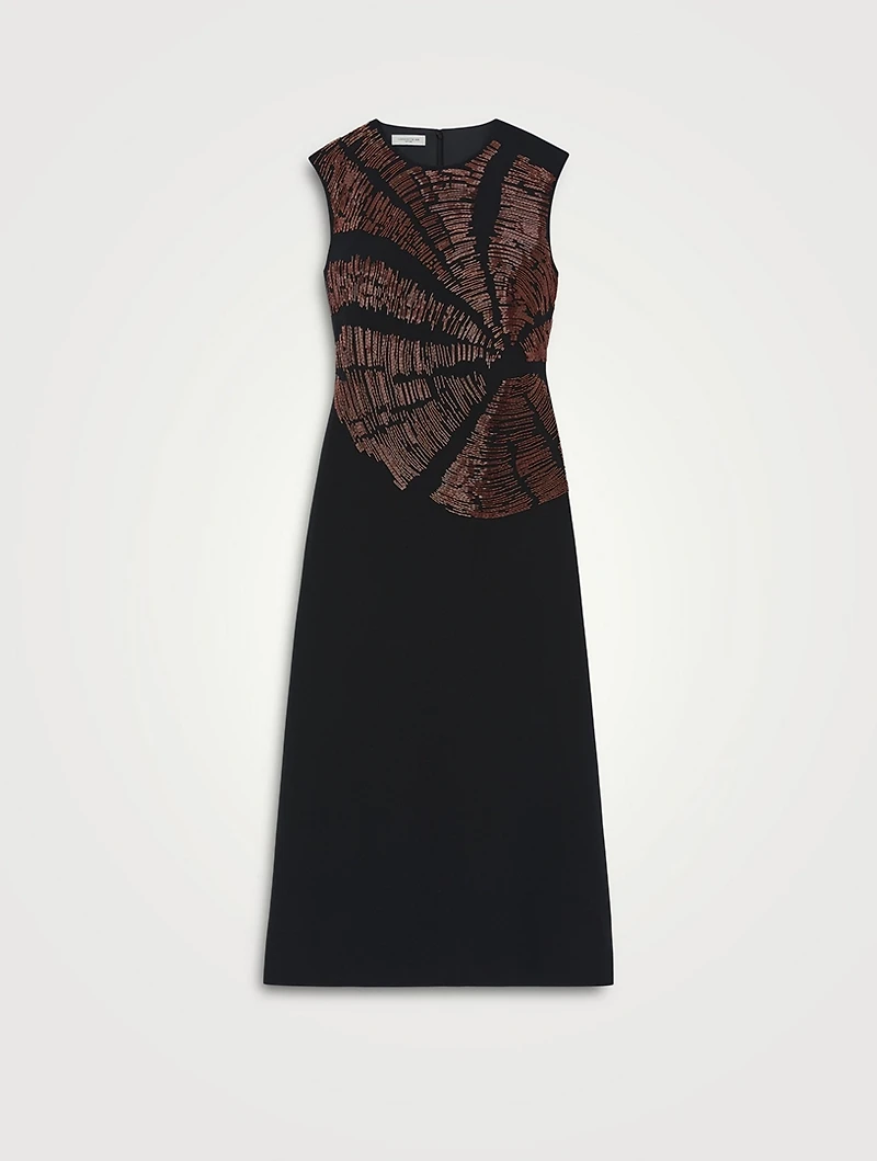 Beaded Wool Silk Crêpe Midi Dress