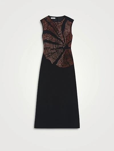 Beaded Wool Silk Crêpe Midi Dress