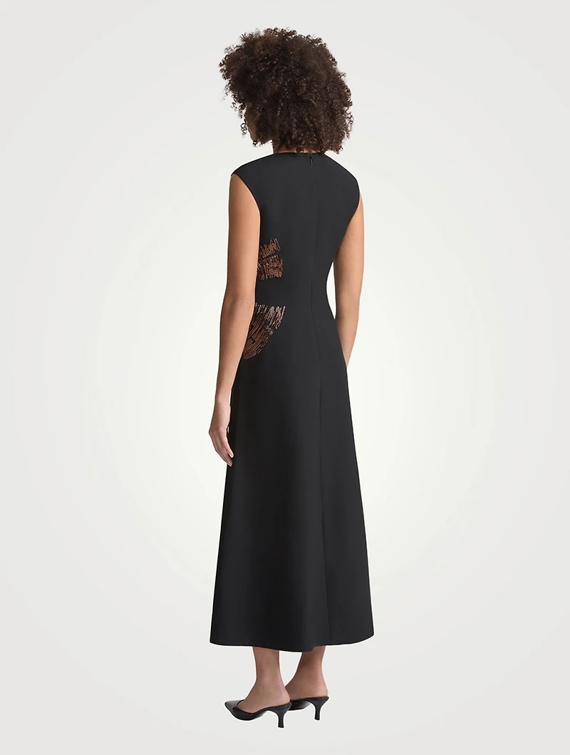 Beaded Wool Silk Crêpe Midi Dress