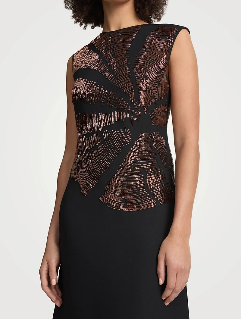 Beaded Wool Silk Crêpe Midi Dress
