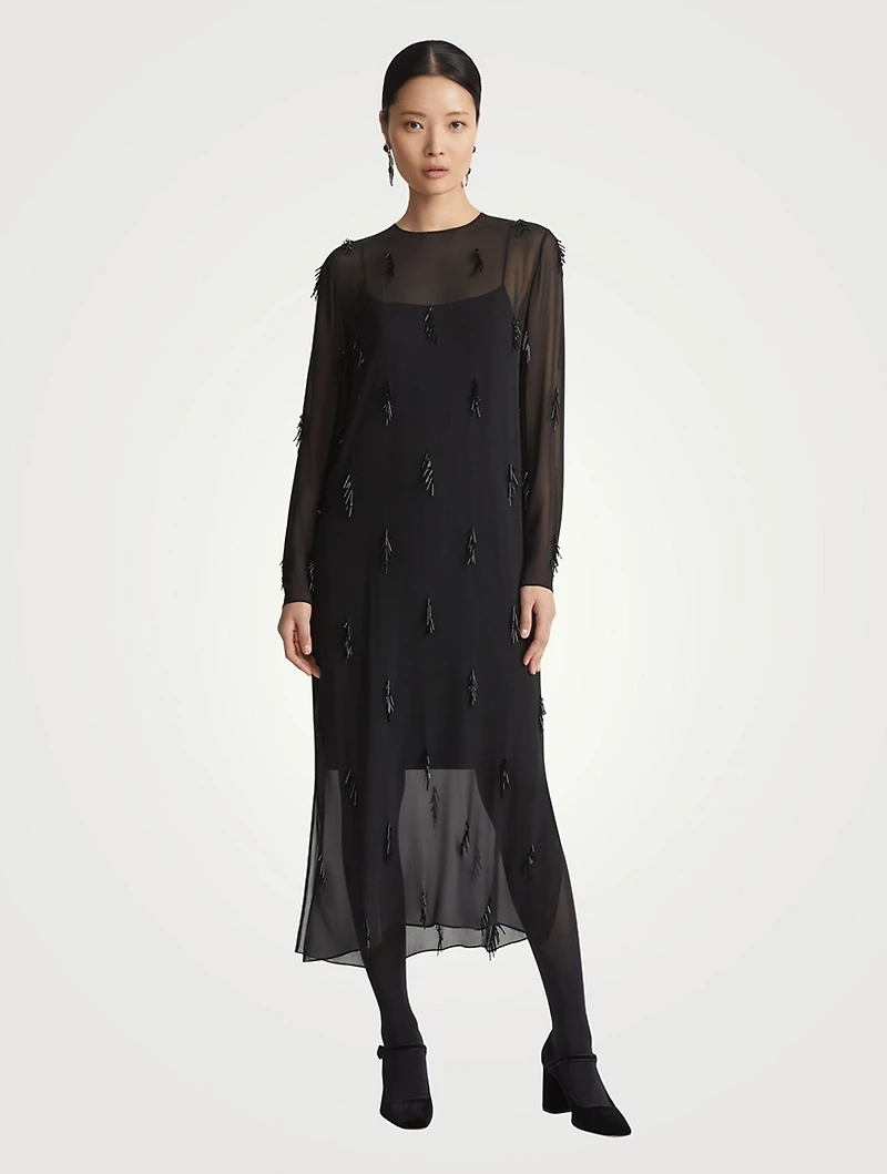 Beaded Silk Georgette Midi Dress