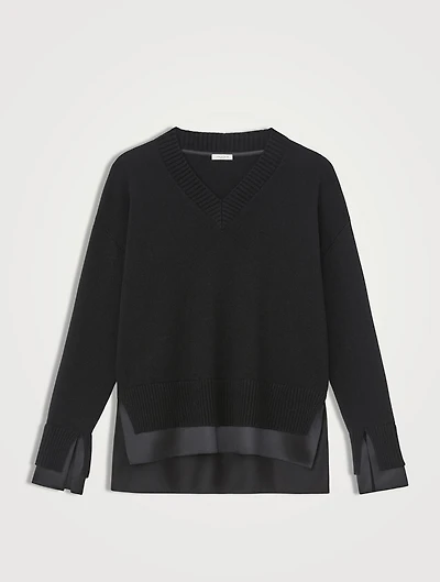 Charmeuse-Trimmed Cashmere Sweater