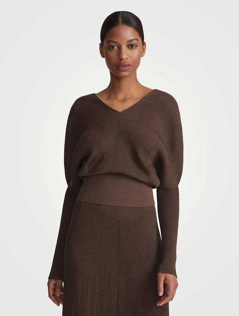 Ribbed Voile Blouson Sweater