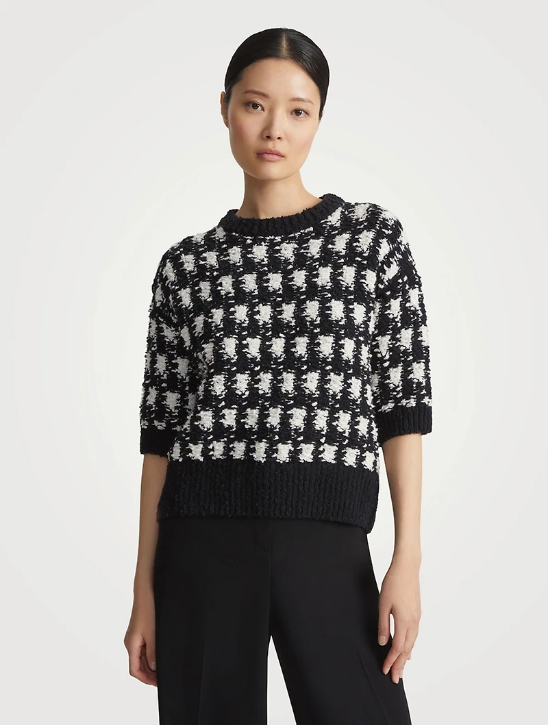 Bouclé Houndstooth Jacquard Sweater
